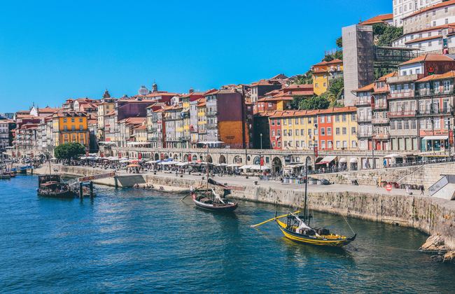 Boats docked at the seaside in Porto, Portugal