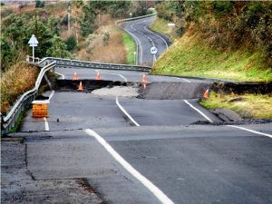 Road damaged by earthquake