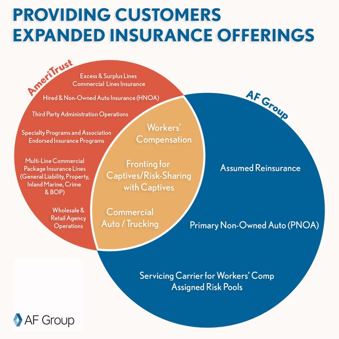 Blue Cross Blue Shield of Michigan subsidiary AF Group shares coverage of workers' compensation, commercial automotive and trucking and fronting for captives/risk-sharing with captives with AmeriTrust Group Inc.