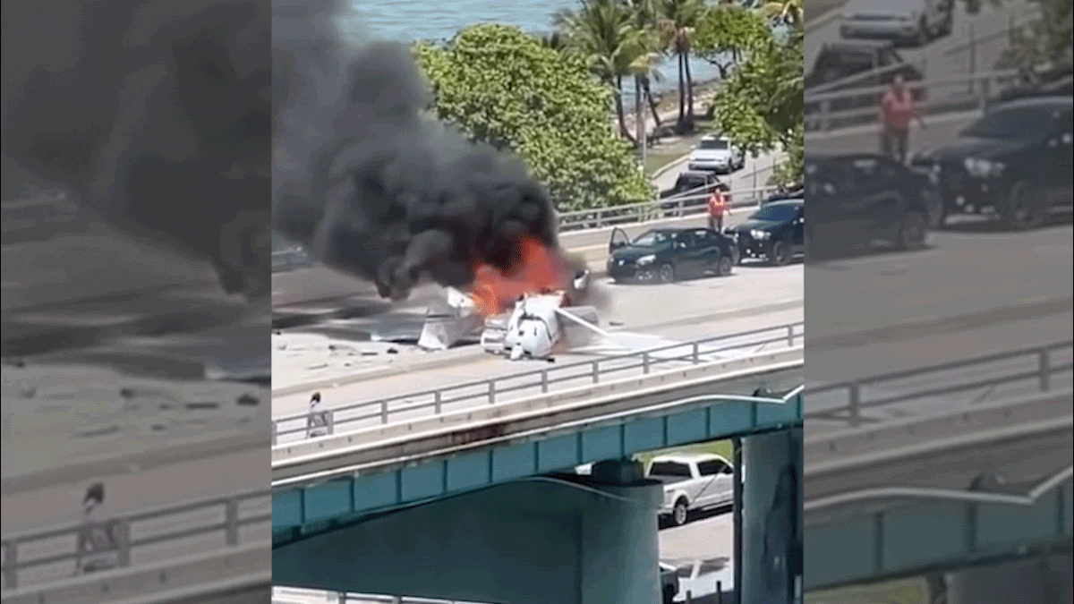 1 Dead, 5 Injured After Small Plane Crashes on a Miami Bridge, Hitting an SUV Head-On