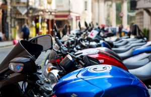 Row of motorcycles on London street