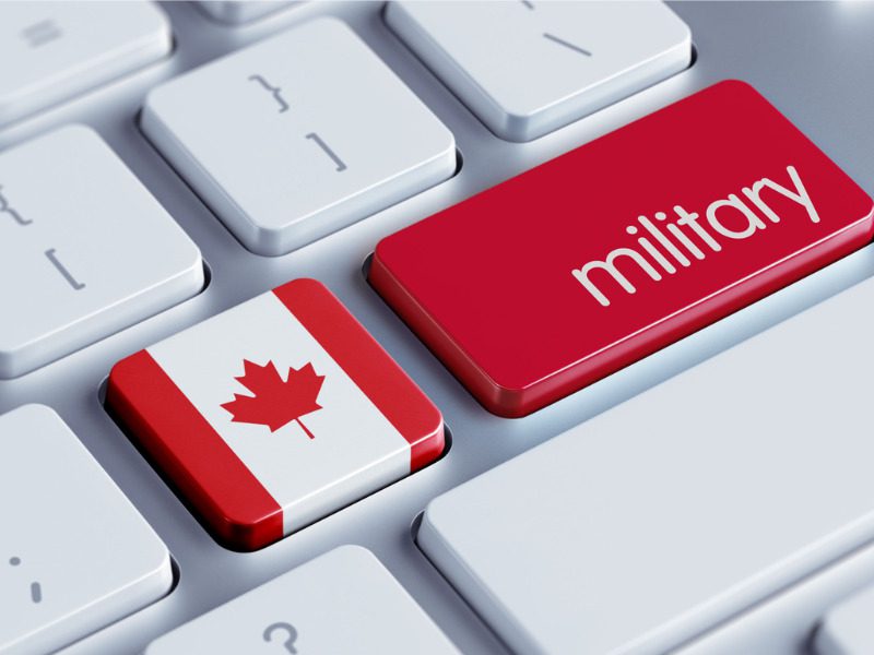 Canadian flag beside the word 'military' on a keyboard