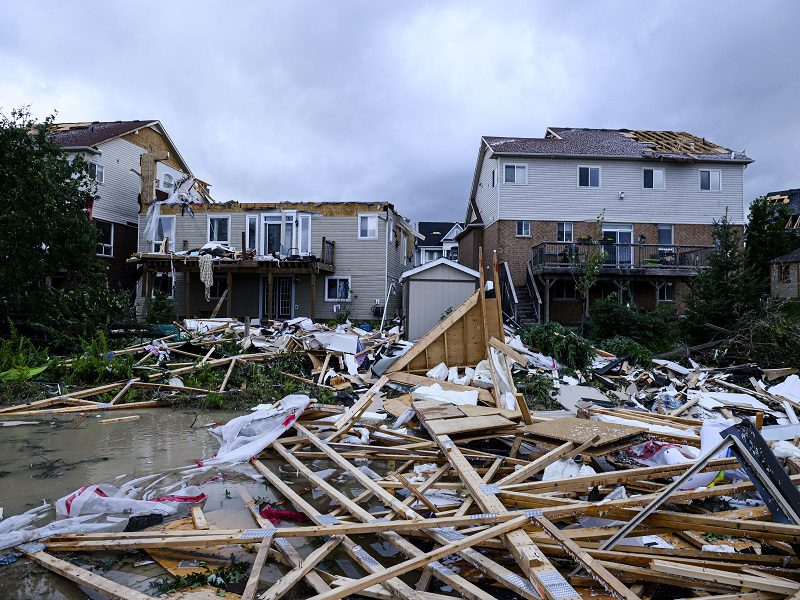 Damage following the Barrie tornado in July 2021