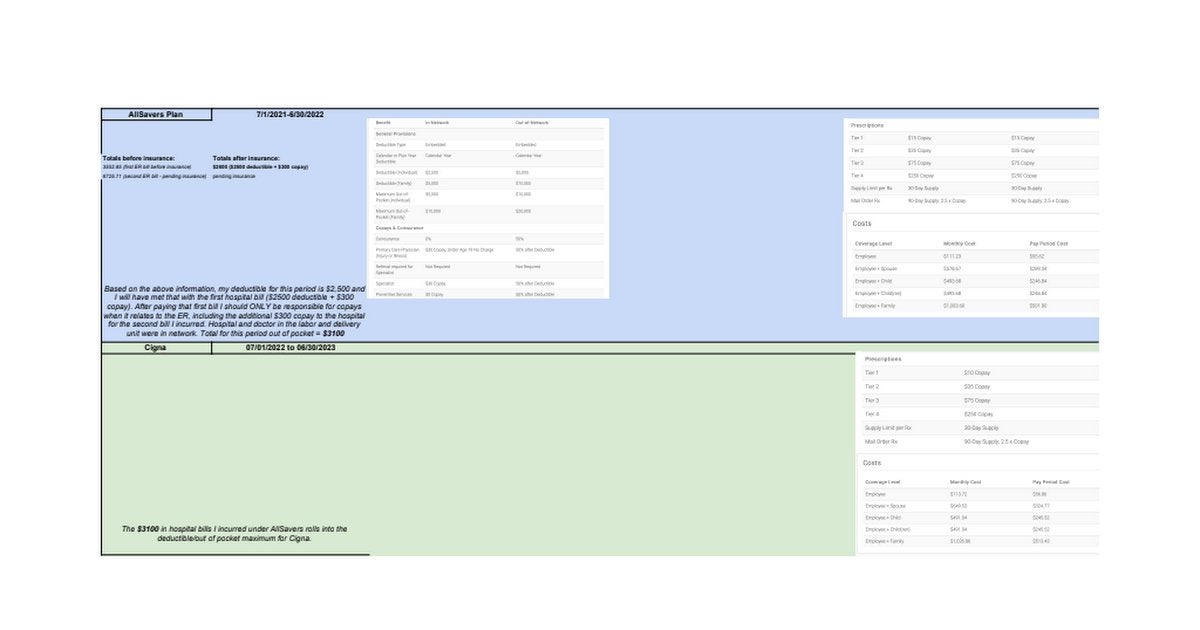 Pregnancy Costs - HELP please parse out all of this information (plan summary in google doc)