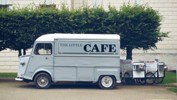 Modified horse trailer turned into a cafe and ice cream truck