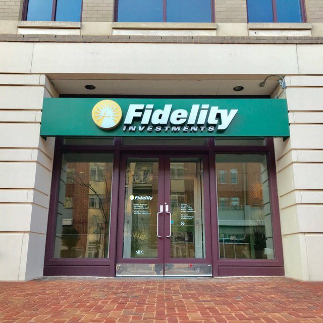 A Fidelity sign on a building.