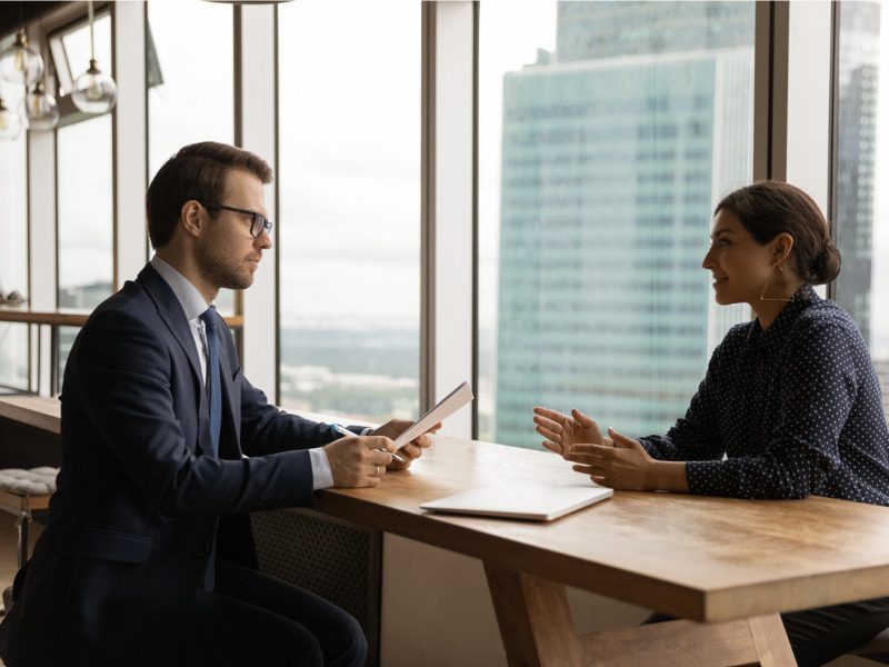 HR manager holding a job interview with applicant