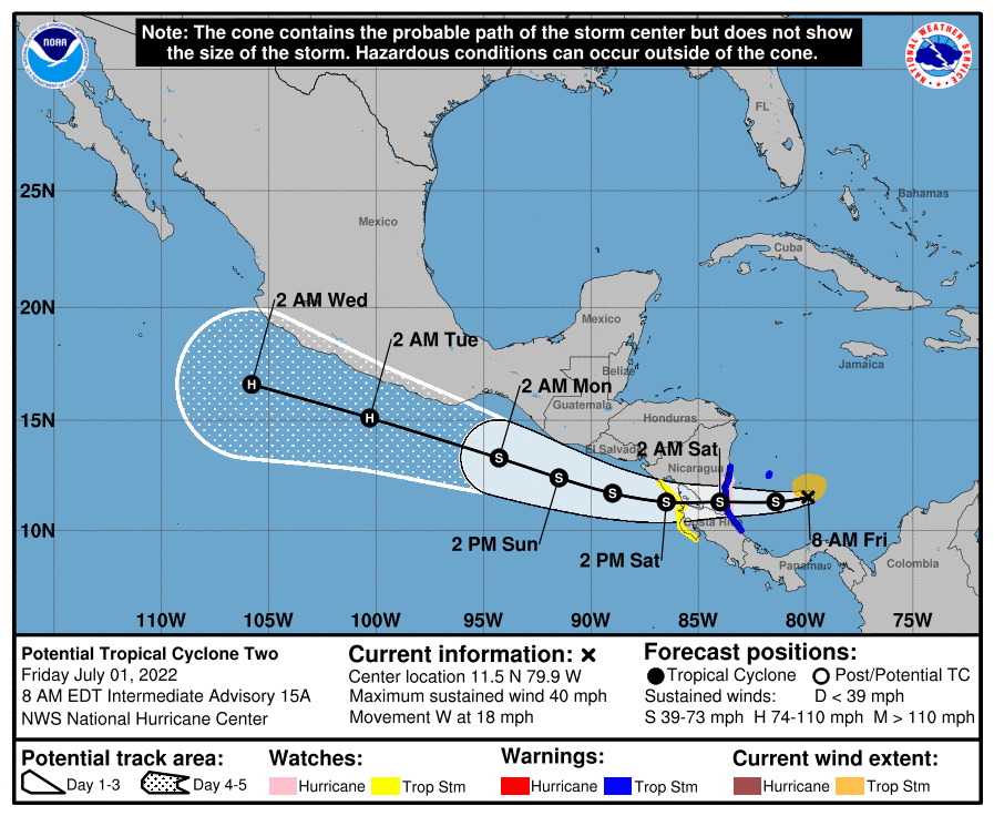 Tropical storm Bonnie tracking map and forecast path