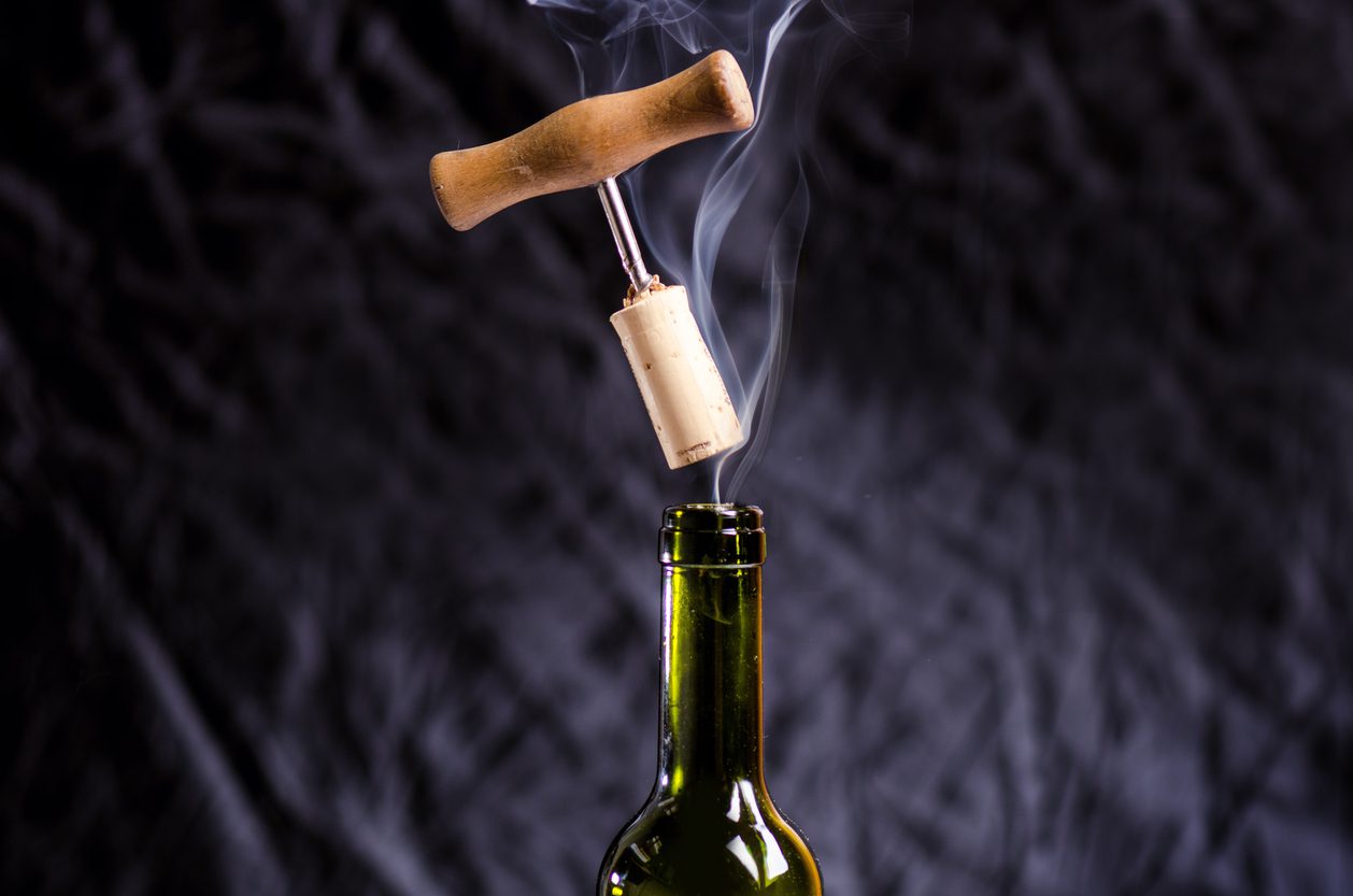 wine bottle with smoke