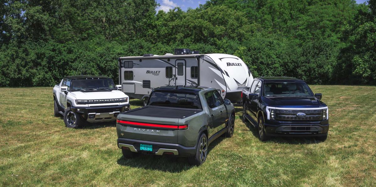 Tested: EV Pickups in a Trailer-Towing Test — Hummer, Rivian, F-150 Lightning