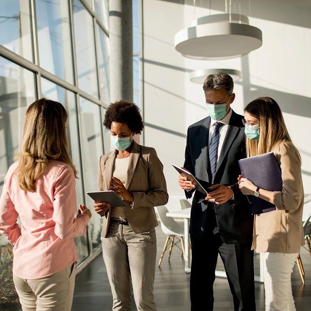 Workers in masks