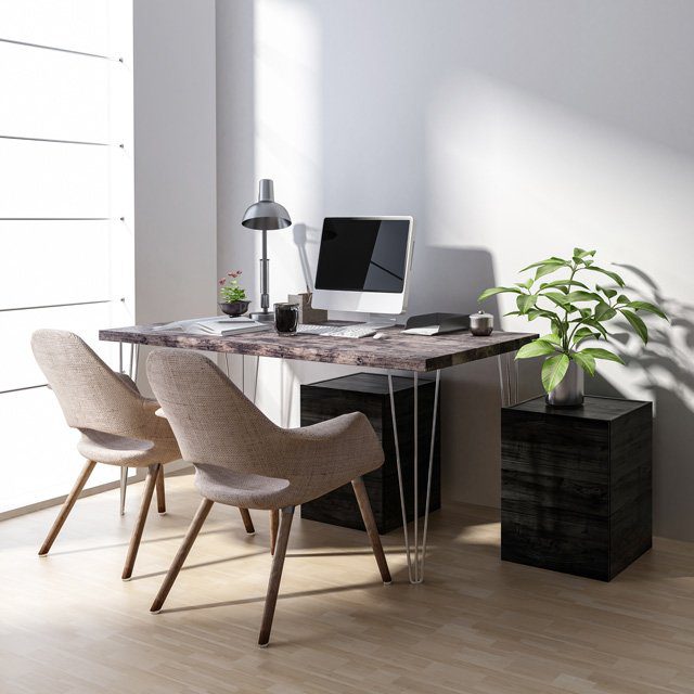 Desk and two chairs, home office