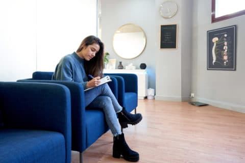 Girl filling in medical form