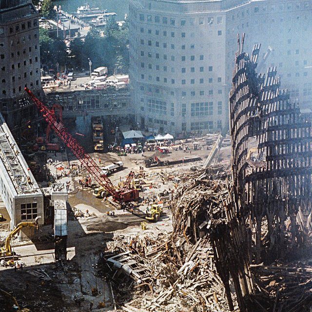 WTC site after the terrorist attacks, seen from the law office of Kelner & Kelner 9-19-2001 Photo by Rick Kopstein