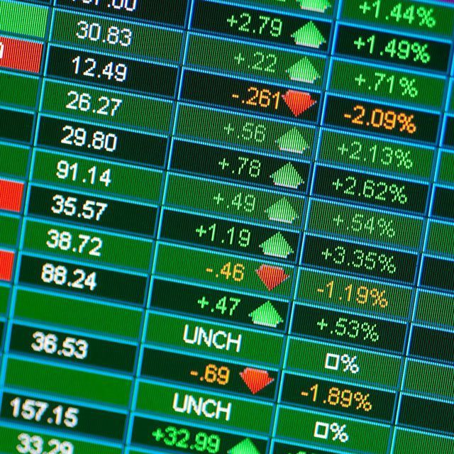 Stock prices on a screen