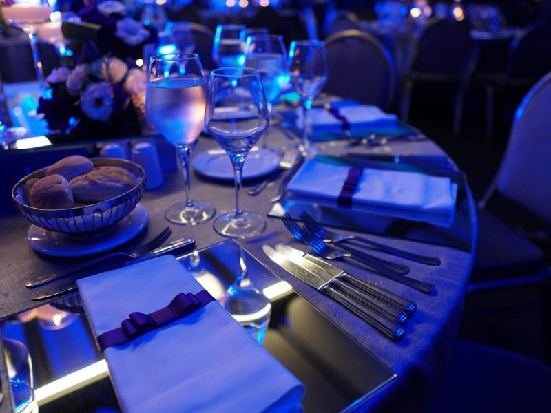 Table set for a gala dinner.