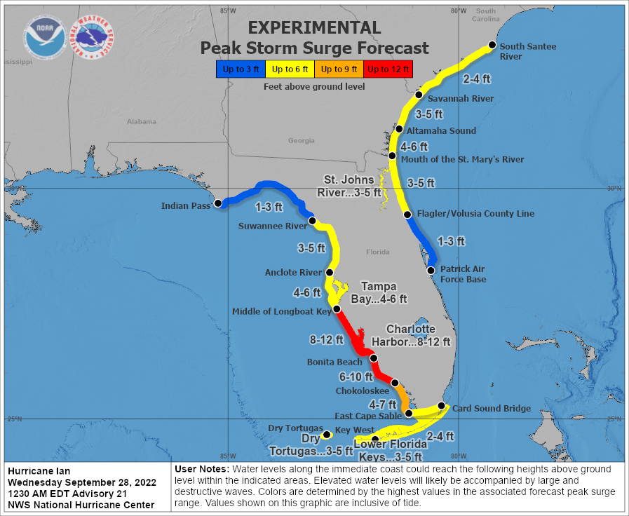 Hurricane Ian - peak storm surge