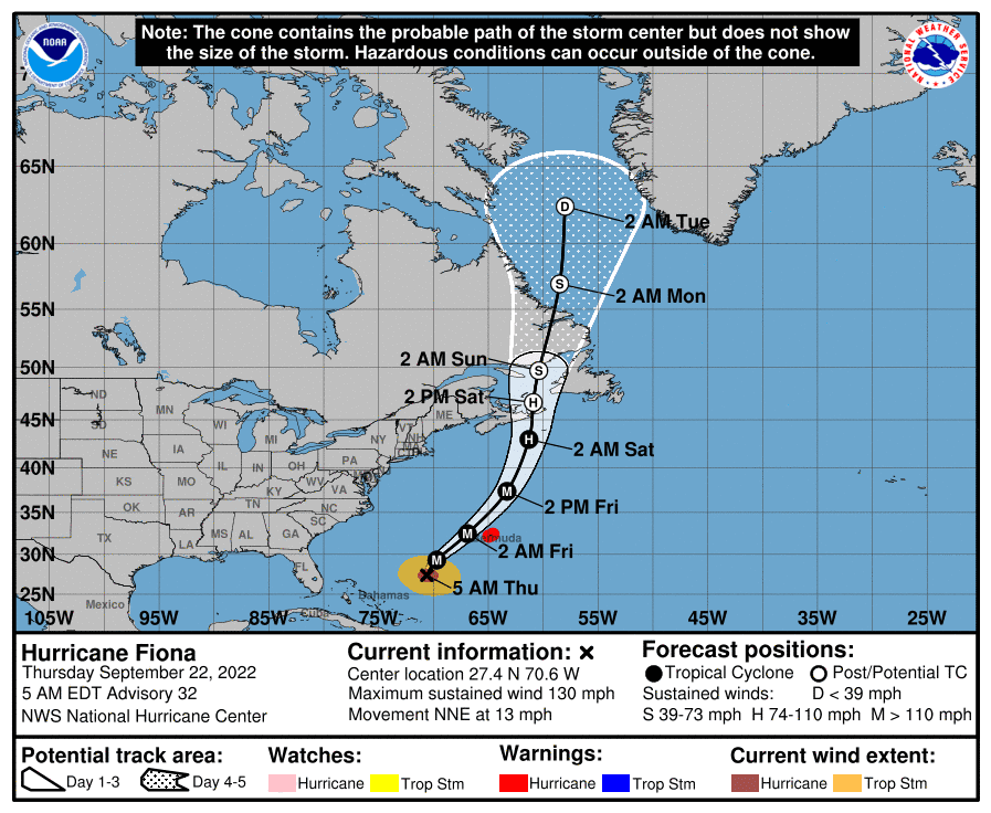 Tropical storm Fiona forecast path and cone