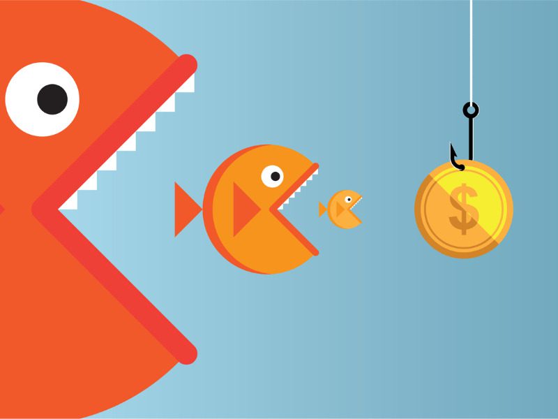 Bigger fish eating smaller fish; M&A concept