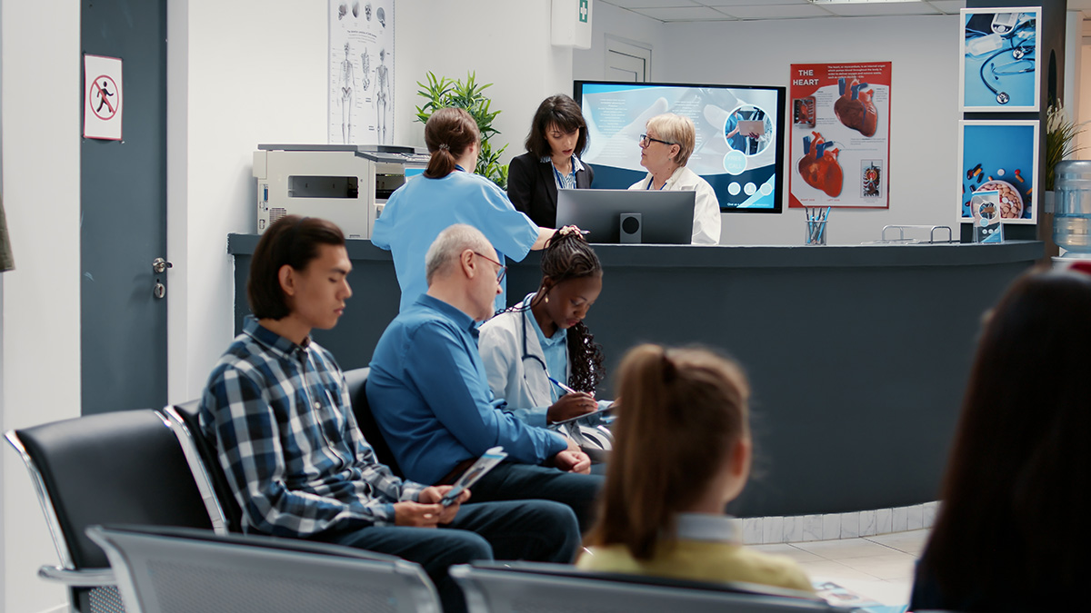 People waiting in a hospital waiting room