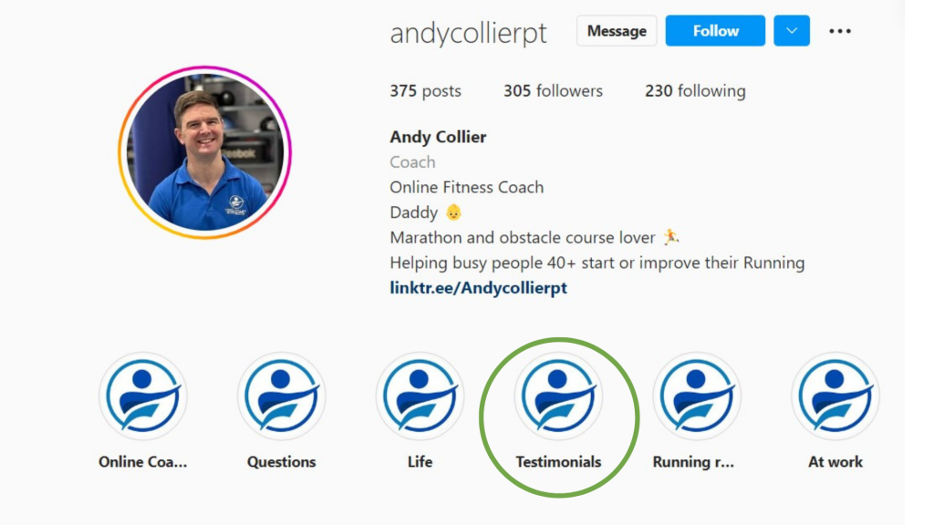 Screenshot of @andycollierpt instagram page