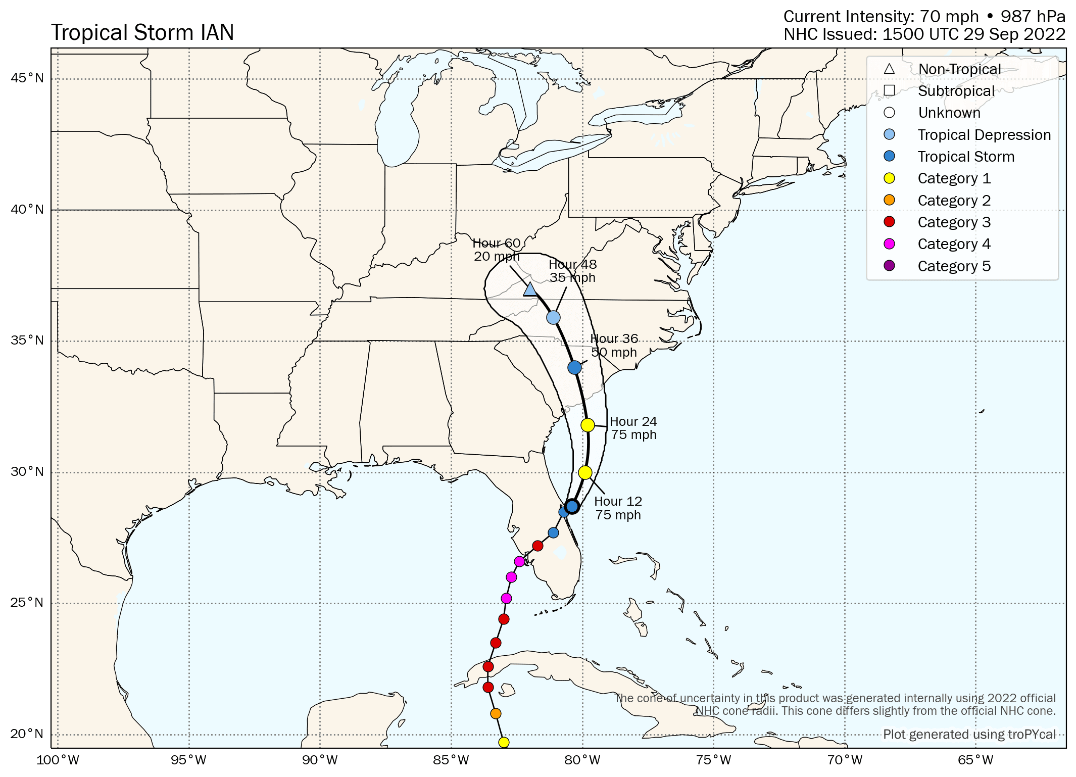 Hurricane Ian tracking map and forecast path