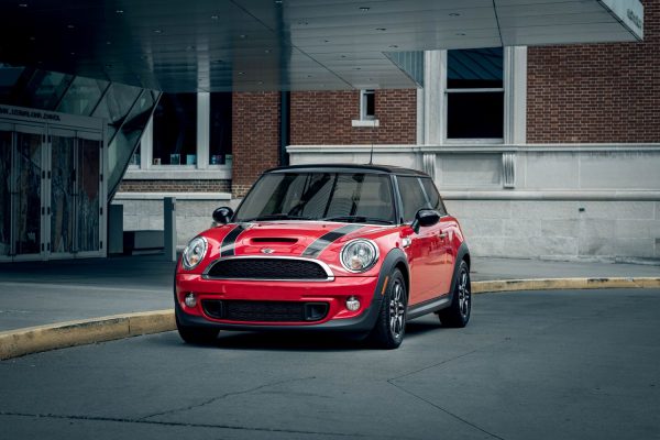 Red Mini Cooper parked on the road