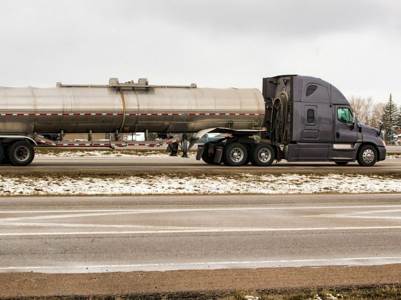 Tanker truck moving across Alberta