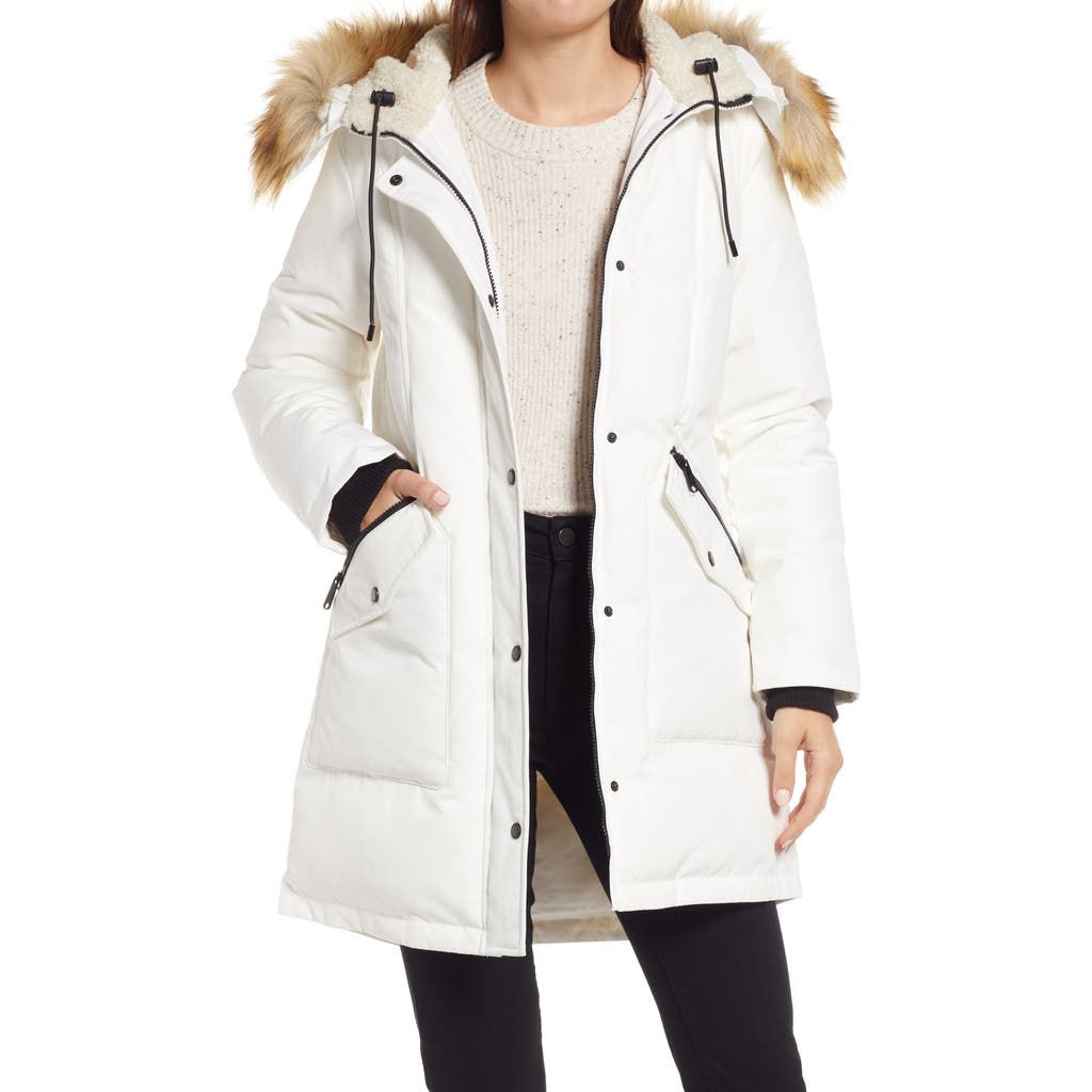 Hooded Down & Feather Fill Parka with Faux Fur Trim