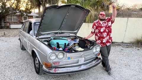 silver volkswagen at lemons rally