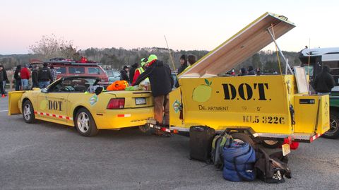 commit to a bit lemons rally ford mustang convertible yellow dot