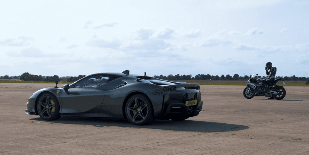 Watch a Ferrari SF90 Destroy a Superbike in a Drag Race