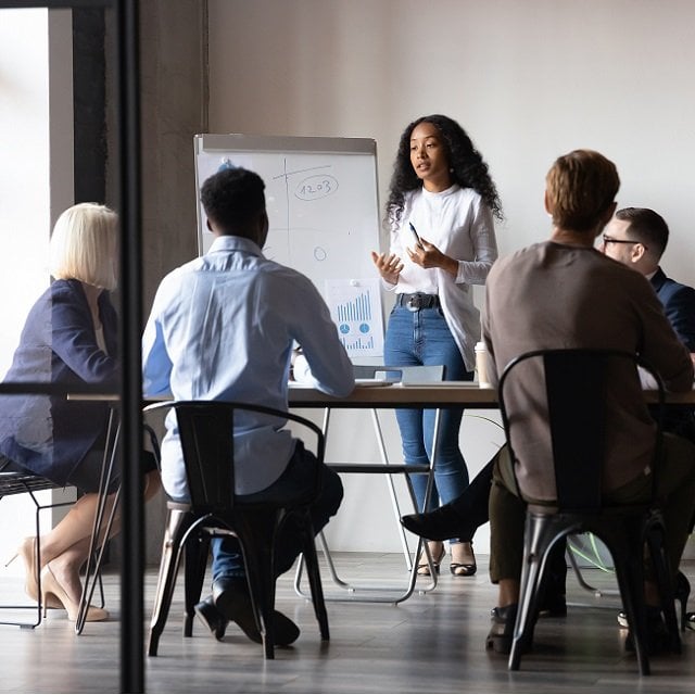 Workers at a meeting