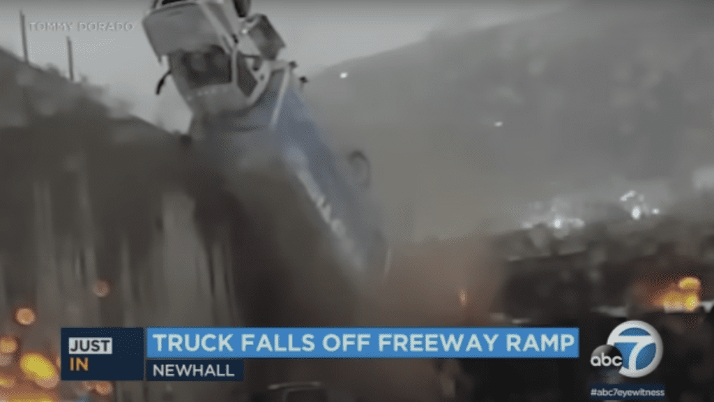 Truck Tumbles Off the Road Onto Wreck of an Earlier Crash