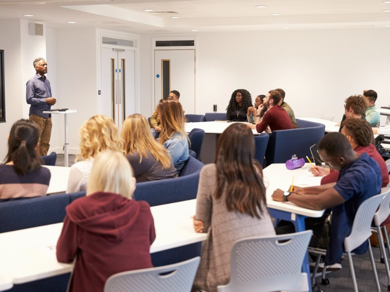 College students in a classroom.