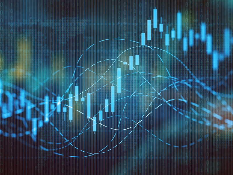 Financial results graph in blue