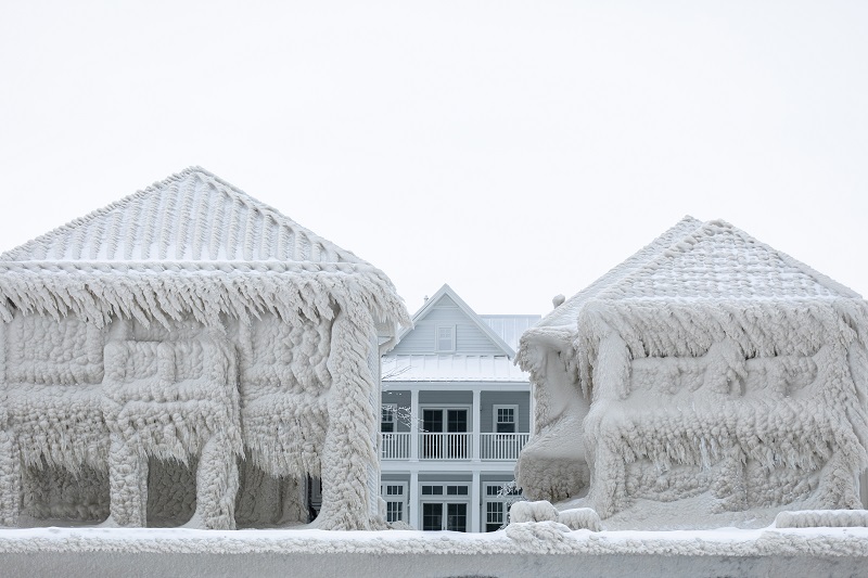 Houses along the shores of Lake Erie following December's 'bomb cyclone'