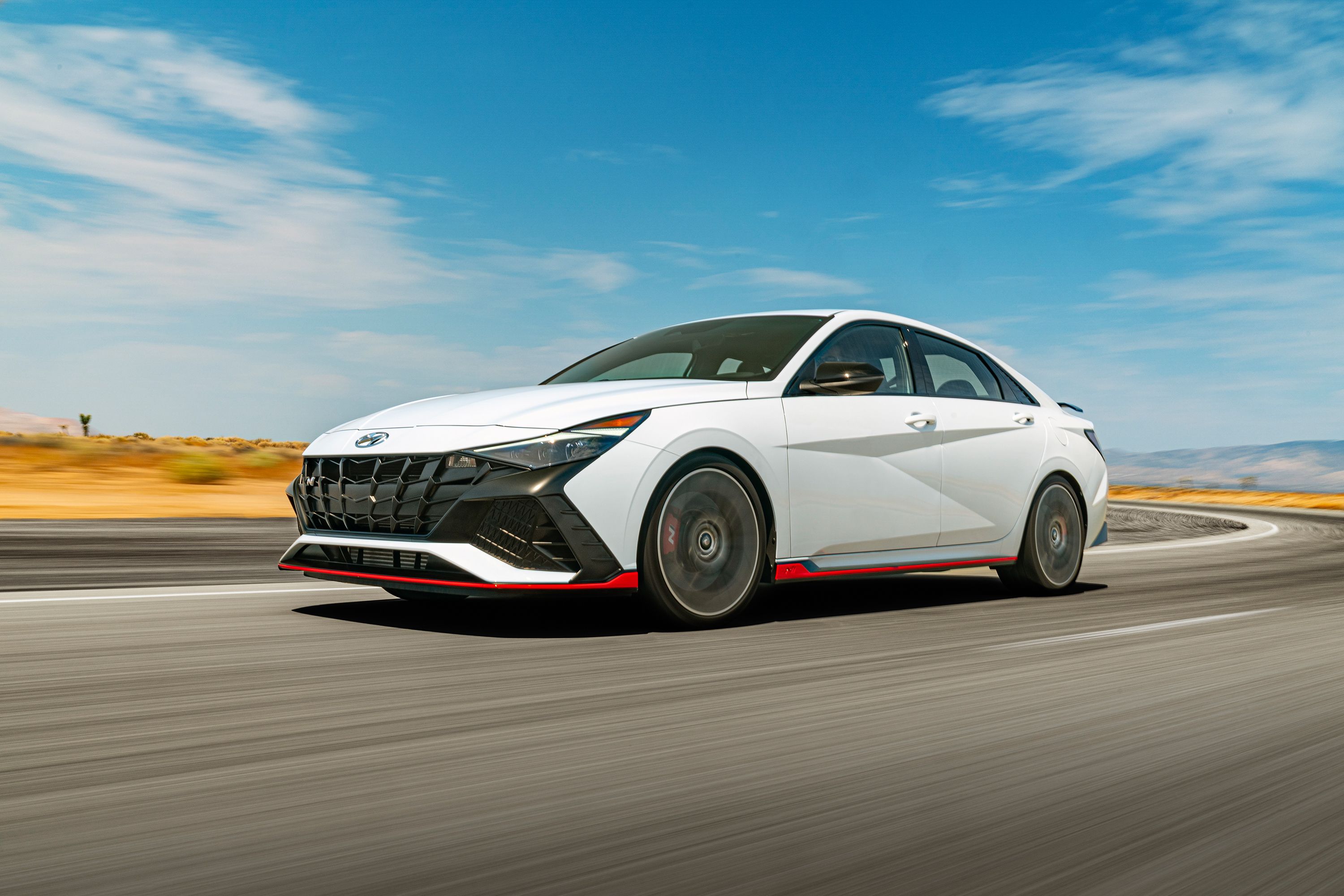 2023 hyundai elantra n driving around a desert track