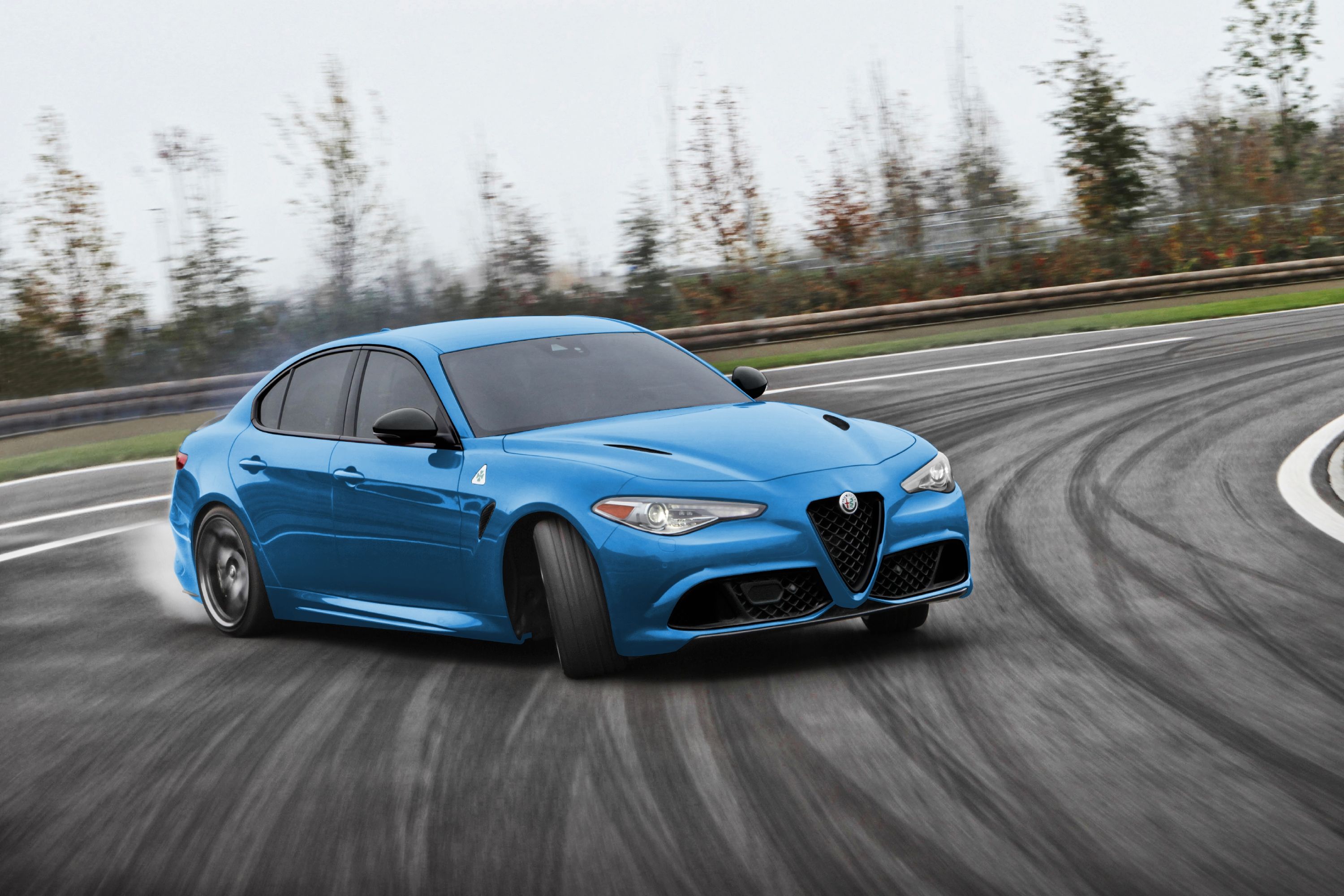 2023 alfa romeo giulia quadrifoglio drifting around a corner