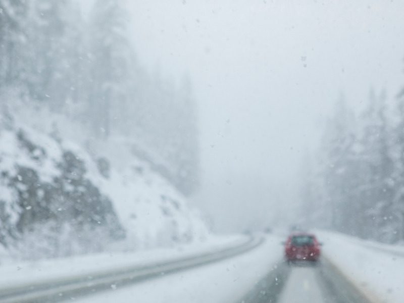 Driving on a B.C. highway in snowy road conditions