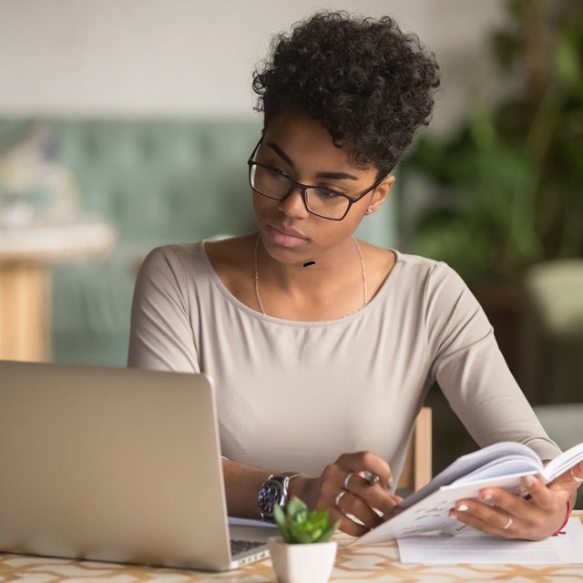 A woman using a computer