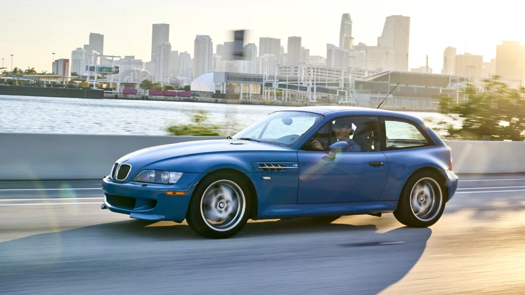 BMW M Coupe in Laguna Seca Blue action profile