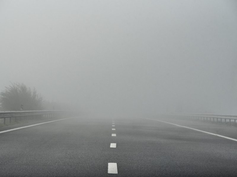 Driving on a foggy highway