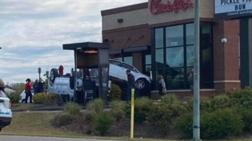 How the Hell Did This Truck End Up on Its Roof in this Chick-fil-A Drive-Thru?