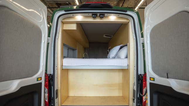 A photo of the rear storage space in the electric RV. 