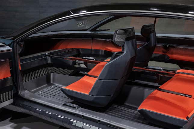 The Audi Activesphere concept interior in autonomous mode, with no steering wheel.