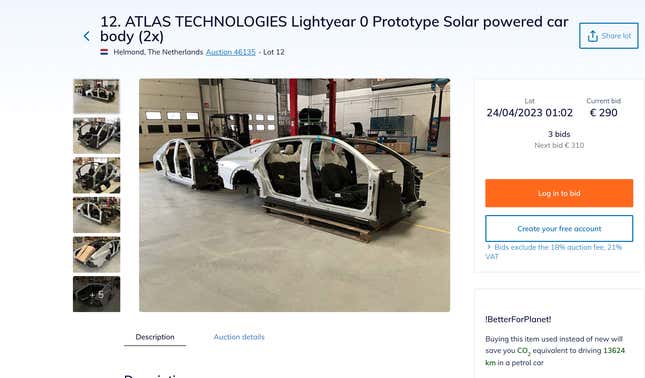 Image for article titled You Can Buy a Lightyear Automotive Prototype in a Fire Sale Auction