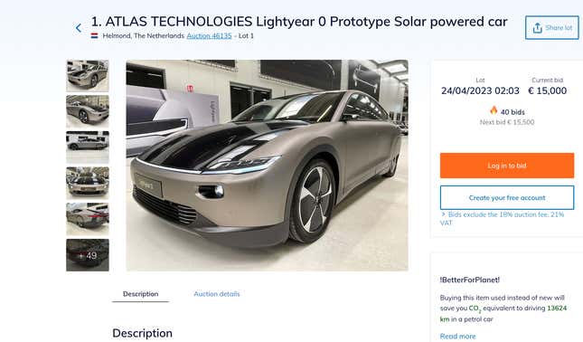 Image for article titled You Can Buy a Lightyear Automotive Prototype in a Fire Sale Auction