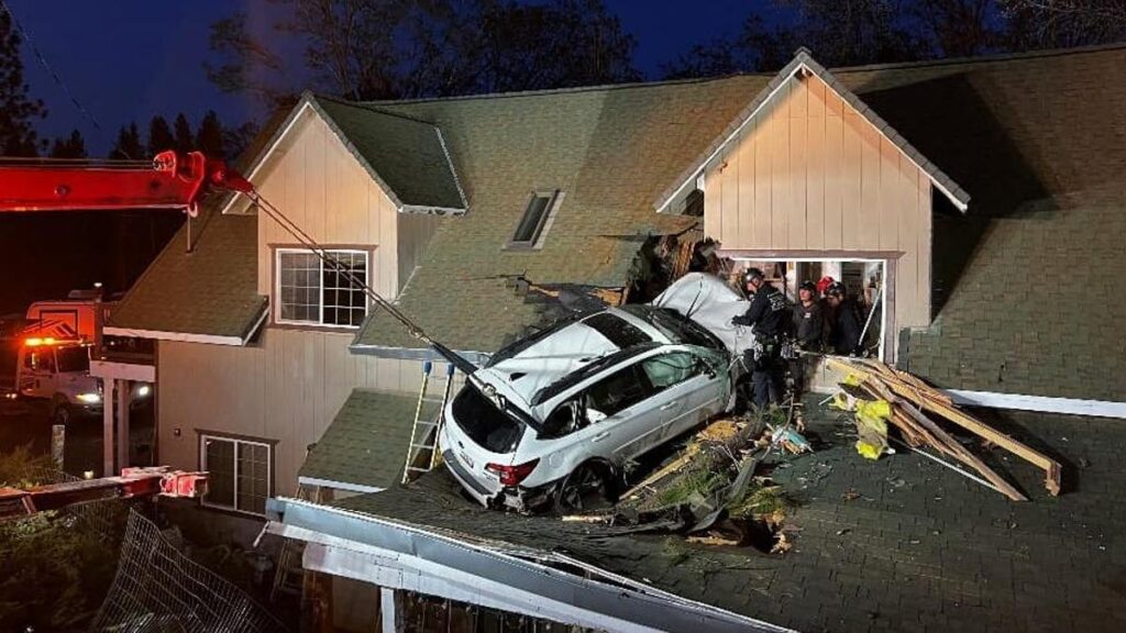 California Driver Somehow Crashed Their Car Into the Second Story of a House