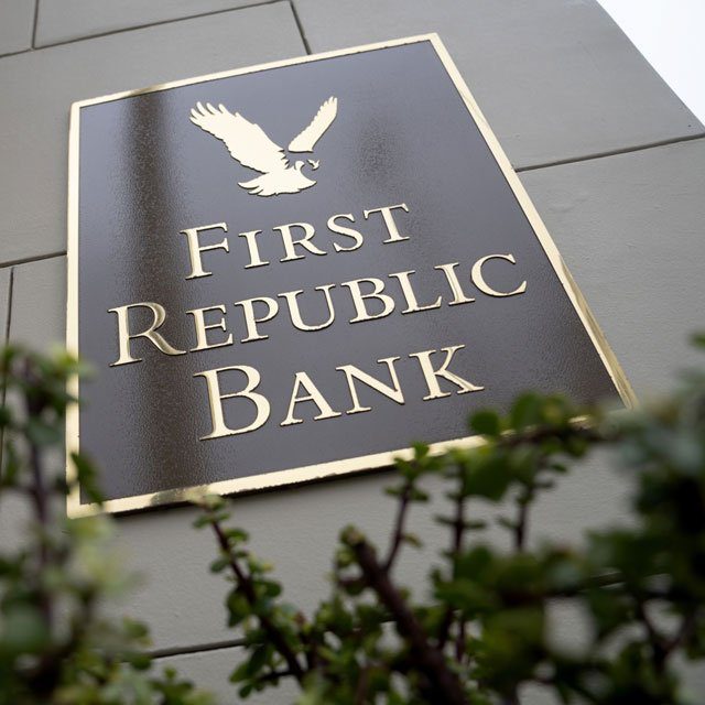 A First Republic Bank branch sign in Los Angeles, California